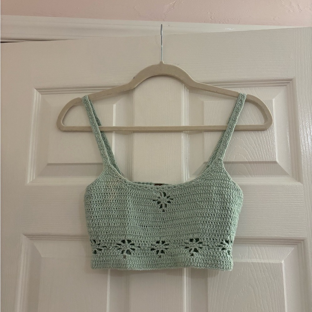 Free People Crochet Crop Top Bralette Mint Green Boho Festival XS